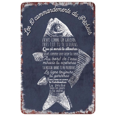 Plaque vintage "10 commandements du pêcheuré"