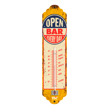 Thermomètre Vintage en métal " OPEN BAR"