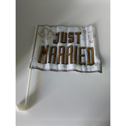 Fanion Auto thème mariage : "JUST MARRIED"