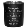 Photophore Bougie texte "Mamie" Noir/argent