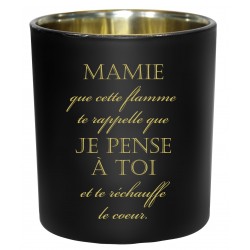 Photophore Bougie texte "Mamie" coloris Noir/or