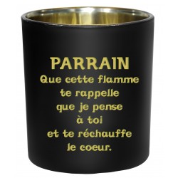 Photophore Bougie texte "PARRAIN" Noir/ OR