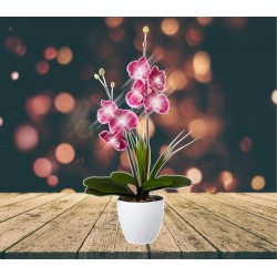Lampe LED orchidée rouge dans pot carré
